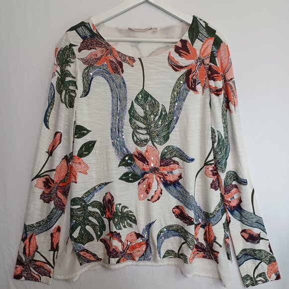 Soft Surroundings Floral Sequin Tunic Multicolor Petal Appeal Blouse Size Medium - Picture 2 of 9